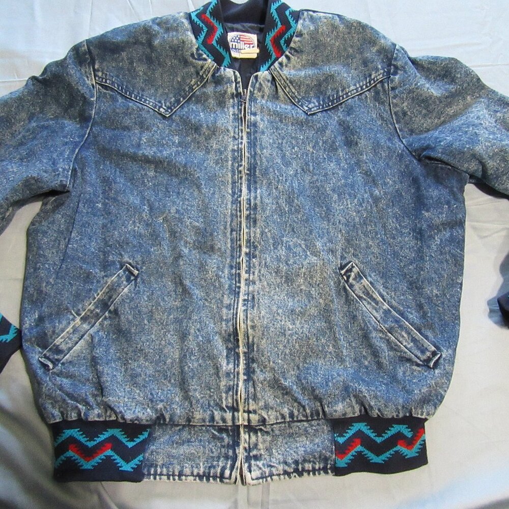 Mens Vtg Miller Outwear Acid Wash Western Denim / Jean Jacket Sz L